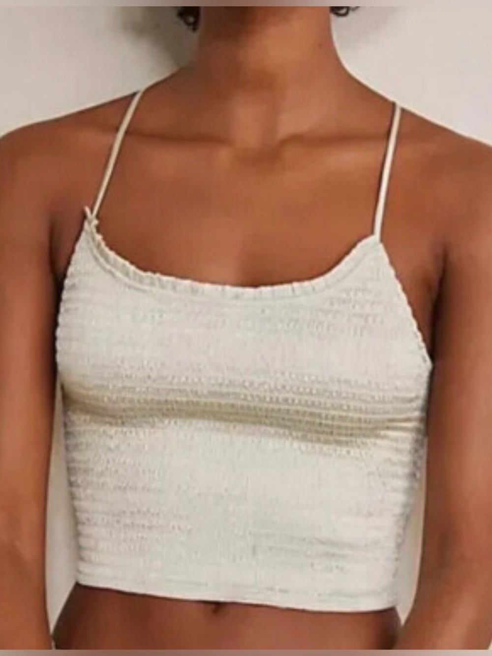 Free People Women's Cream Smocked satin Cropped Cami Tank Top Green Women’s L